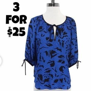Anthropologie Silk Polka Dot Blue Black Print Top XS